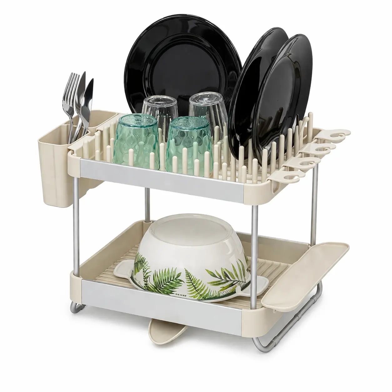 Égouttoir à vaisselle à deux niveaux avec support intégré 62106