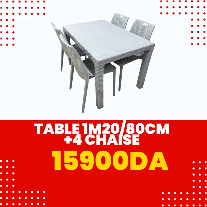 طاولة 120م/80 سم + 4 كراسي